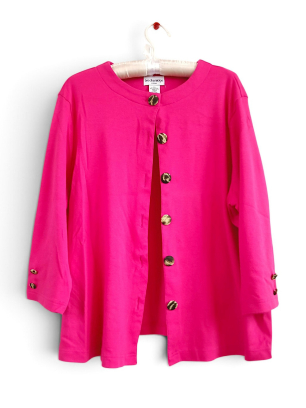 vintage Breckenridge hot pink cardigan sweater jacket tortoise-shell buttons 2x